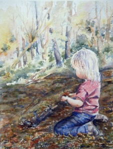 LEILA IN THE LEAVES  10 X 14 inches    NFS