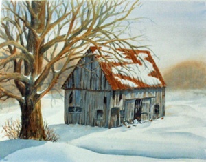 OLD BARN ON PLANK ROAD 19 X 15 inches $400